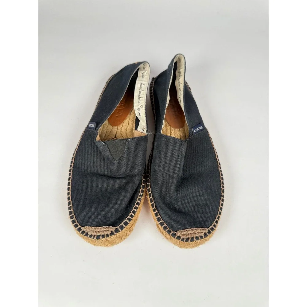 Viscata‎ Barcelona Black Canvas Espadrille Flats Slip On Shoes Spain Women 38